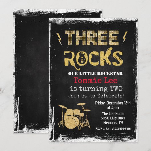 Invitation Trois Rochers Batterie Rockstar 3e Anniversaire (Devant / Derrière)