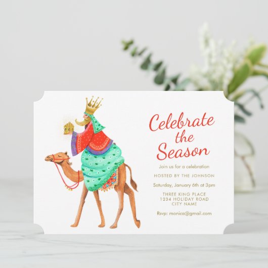 Invitation Trois rois | Saison | Parties scintillant or | Inv (Debout devant)