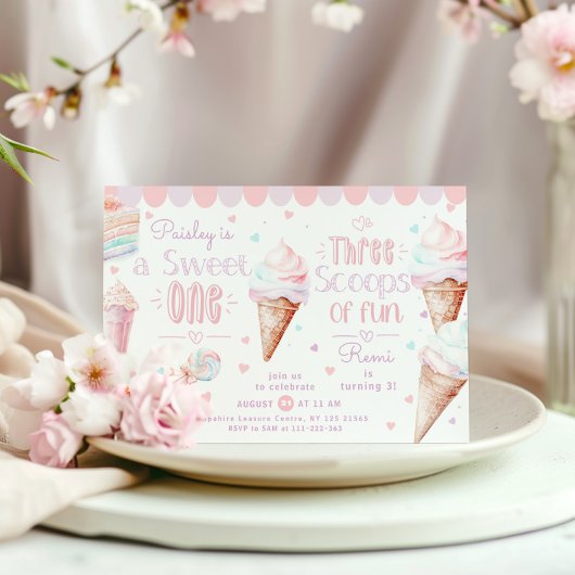 Invitation Trois Schoops de fun Anniversaire commun de Sweet