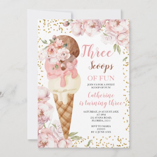 Invitation Trois Scoops De Fun Ice Cream 3ème Anniversaire Fê (Devant)