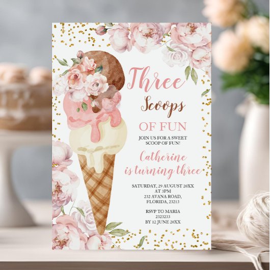 Invitation Trois Scoops De Fun Ice Cream 3ème Anniversaire Fê