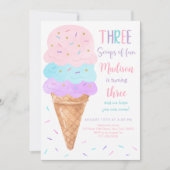 Invitation Trois Scoops de la crème glacée amusante anniversa (Devant)