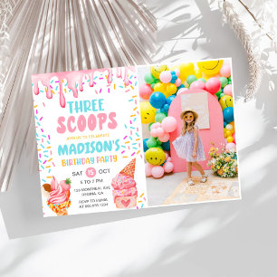 Invitation Trois Scoops Girls Ice Cream 3ème anniversaire