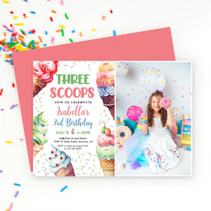Invitation Trois Scoops Girls Ice Cream 3ème anniversaire