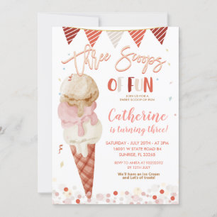 Invitation Trois Scoops Of Fun 3ème anniversaire Parties scin