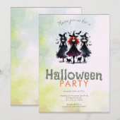 Invitation Trois sorcières Fête d'Halloween Chats Noirs chauv (Devant / Derrière)