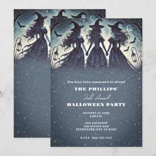Invitation Trois sorcières la nuit Starry Halloween Party