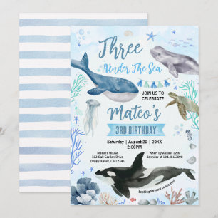 Invitation Trois sous l'océan Anniversaire Fête Aquarelle 