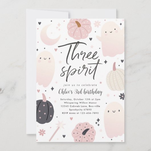 Invitation Trois Spirit Boho Halloween Ghost 3e anniversaire (Devant)