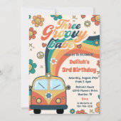 Invitation Trois Super Babe Retro Floral 3e fête d'anniversai (Devant)