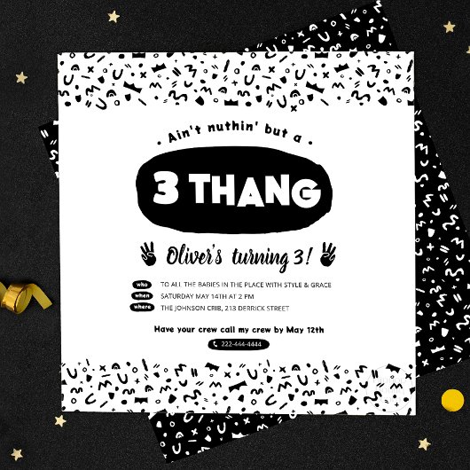 Invitation Trois thang, 90s Hip hop Anniversaire Fête Invitat