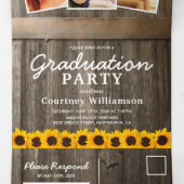 Invitation Trois Volets 2 en 1 Tournesol Rustique 2025 Diplômé (Intérieur au milieu)