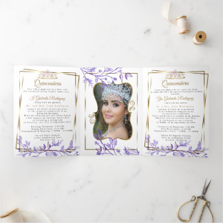 Invitation Trois Volets 2 Photo Purple Folio Mis Quince Años