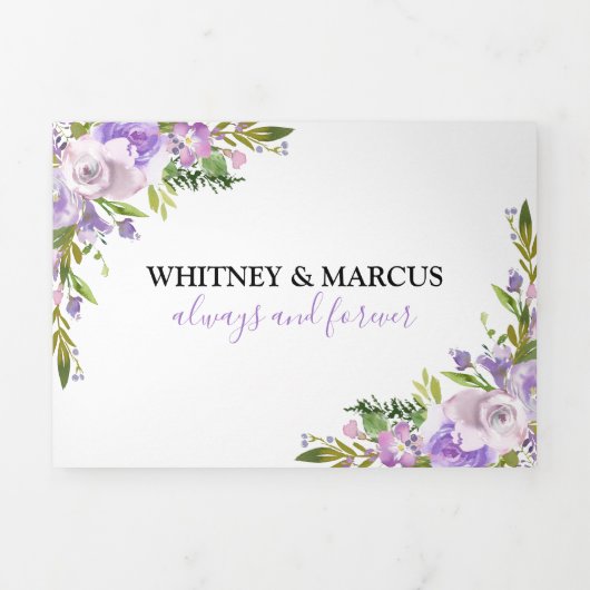 Invitation Trois Volets 3 en 1 Mariage floral violet rustique (Page de couverture)
