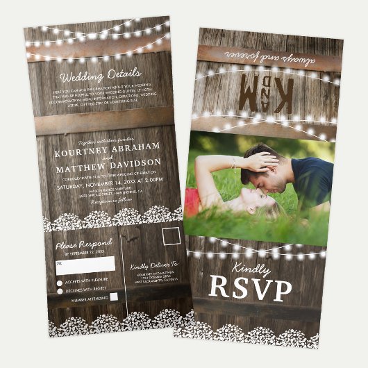 Invitation Trois Volets 3 en 1 Mariage Rustique Baby's Breath
