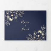 Invitation Trois Volets 3 en 1 Rose Gold et Mariage Navy (Page de couverture)