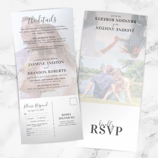 Invitation Trois Volets 3 en 1 superposition de photo de mariage