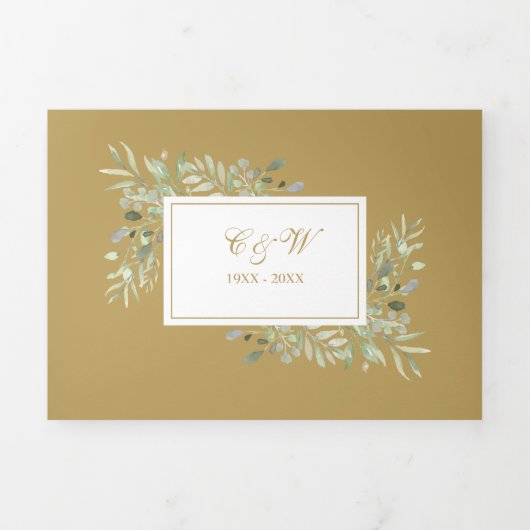 Invitation Trois Volets 50e Anniversaire d'or Mariage photo vert (Page de couverture)