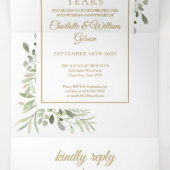 Invitation Trois Volets 50e Anniversaire d'or Mariage photo vert (Intérieur au milieu)