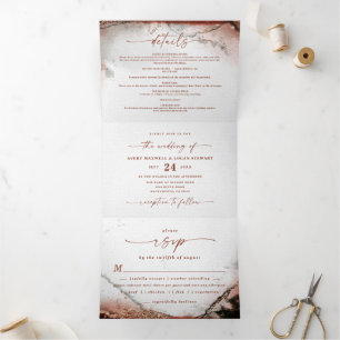 Invitation Trois Volets Abstrait moderne  orange et Mariage de automne gri