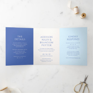 Invitation Trois Volets Addison Bleu Classique Mariage élégant