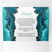 Invitation Trois Volets Agate turquoise et or sur Mariage blanc (Intérieur en premier)
