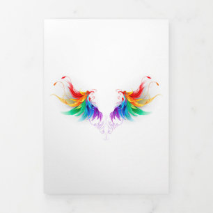 Invitation Trois Volets Ailes arc-en-ciel douces