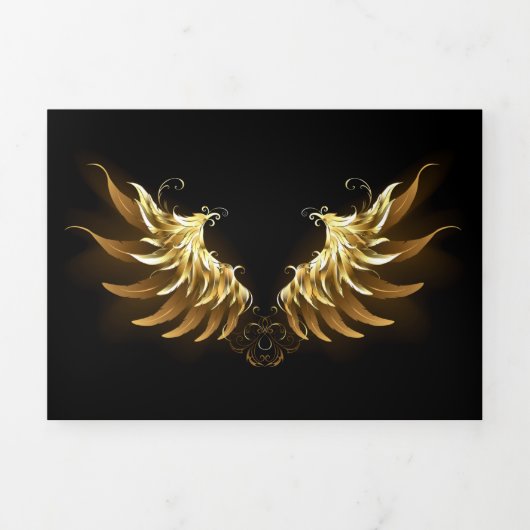 Invitation Trois Volets Ailes d'Ange d'or sur arrière - plan noir (Page de couverture)
