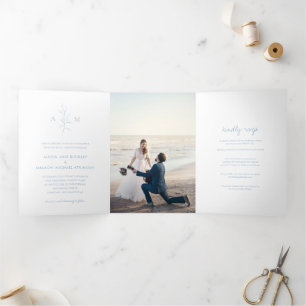 Invitation Trois Volets Alisha Dusty Bleu Botanique Mariage élégant