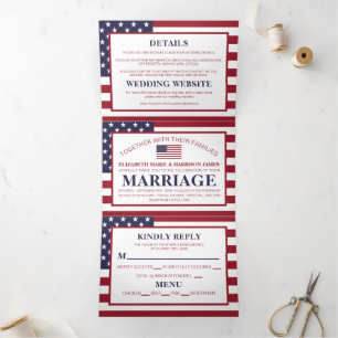 Invitation Trois Volets American Flag, USA Mariage Suite