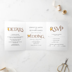 Invitation Trois Volets Ampersand Brown avec mariage de automne rose orang