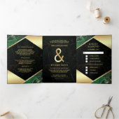 Invitation Trois Volets Ampersand Mariage en marbre vert émeraude (Intérieur)