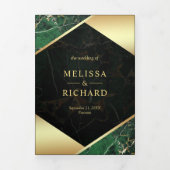 Invitation Trois Volets Ampersand Mariage en marbre vert émeraude (Page de couverture)