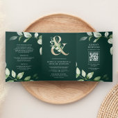 Invitation Trois Volets Ampersand or vert QR Code Emerald Mariage