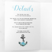 Invitation Trois Volets Ancre bleu aquarelle fleurs nautique mariage (Intérieur en premier)