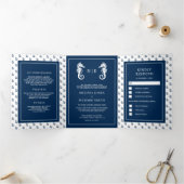 Invitation Trois Volets Ancre nautique bleu et blanc Mariage hippocampe (Intérieur)