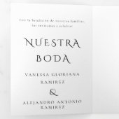 Invitation Trois Volets Anglais et Espagnol Nuestra Boda Mariage bilingue (Intérieur en premier)