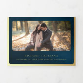 Invitation Trois Volets Antique Ocean Blue Gold Soll Mariage médiéval (Page de couverture)