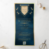 Invitation Trois Volets Antique Ocean Blue Gold Soll Mariage médiéval (Intérieur)