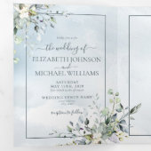 Invitation Trois Volets Aquarelle bleu Dusty vert botanique Script (Intérieur en premier)