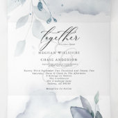 Invitation Trois Volets Aquarelle bleu foncé TOUS EN UN MARIAGE (Intérieur au milieu)