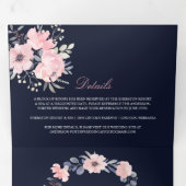 Invitation Trois Volets Aquarelle bleu rose et marine Mariage floral (Intérieur en premier)