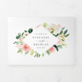Invitation Trois Volets Aquarelle Blush et Fleurs blanches Mariage de prin (Page de couverture)