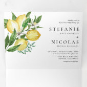 Invitation Trois Volets Aquarelle Citrons et fleurs de citron Mariage (Intérieur en premier)