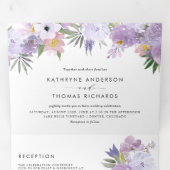 Invitation Trois Volets Aquarelle Dusty Purple Fleurs Mariage botanique (Intérieur en premier)