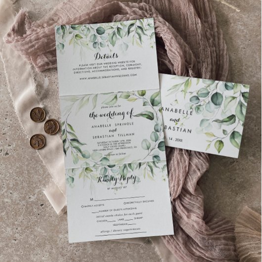 Invitation Trois Volets Aquarelle Eucalyptus Mariage de verdure