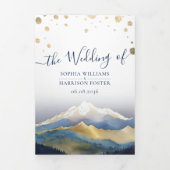 Invitation Trois Volets Aquarelle Golden Mountains Photo Collage Mariage (Page de couverture)