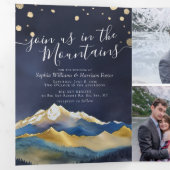 Invitation Trois Volets Aquarelle Golden Mountains Photo Collage Mariage (Intérieur en premier)