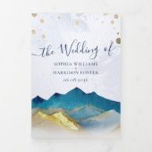 Invitation Trois Volets Aquarelle Golden Mountains Photo Collage Mariage (Page de couverture)