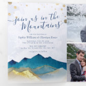 Invitation Trois Volets Aquarelle Golden Mountains Photo Collage Mariage (Intérieur en premier)